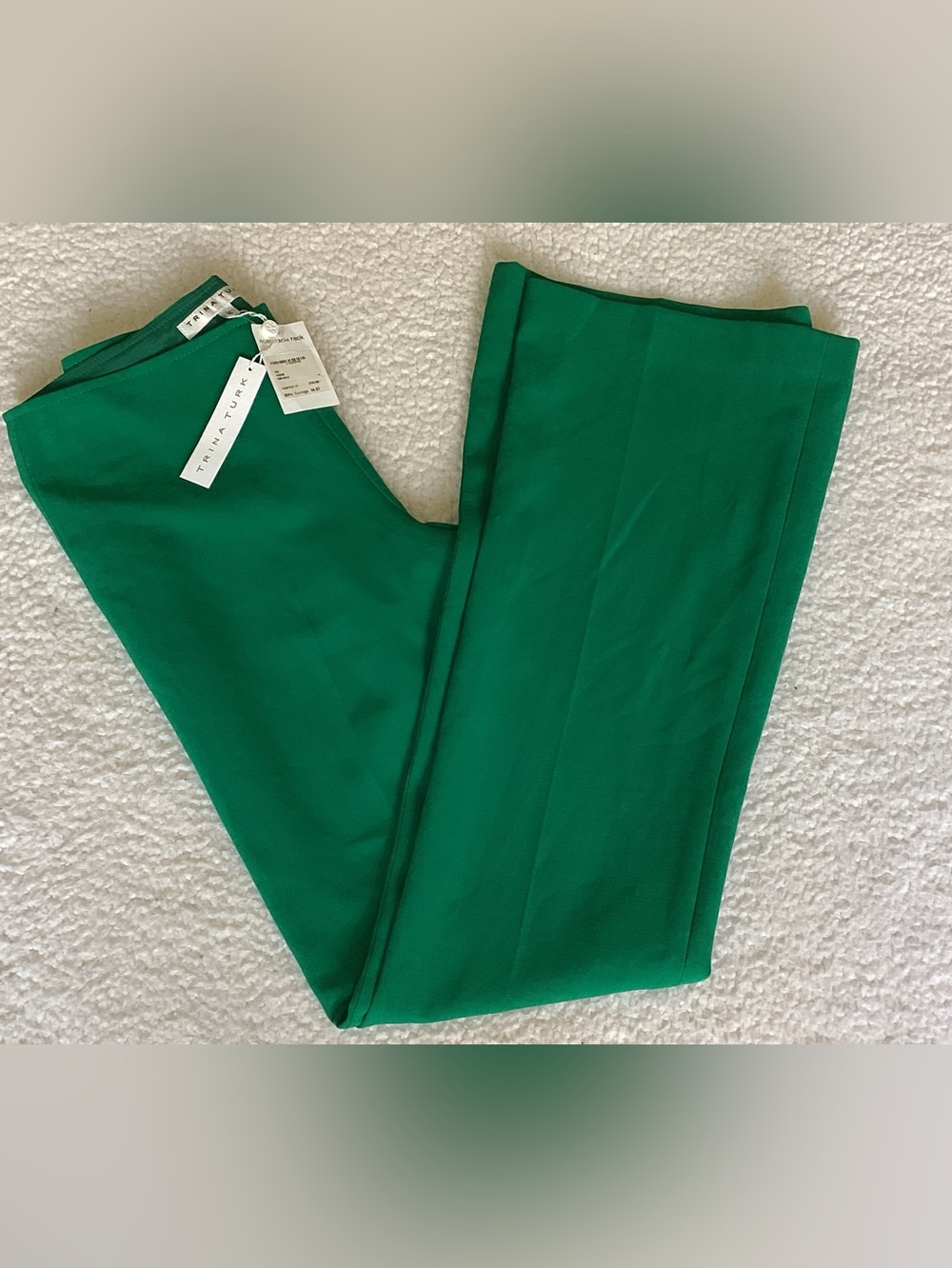 NWT Trina Turk Emerald Green Flare Pants Sz 2 Mod Quiet Luxury